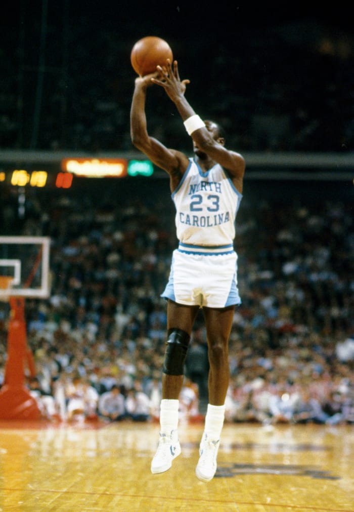 North Carolina guard Michael Jordan shoots in the 1983 NCAA Tournament.